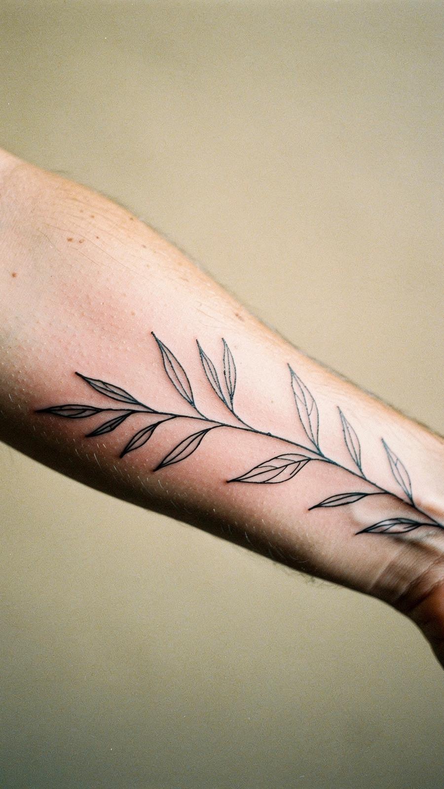 Healed fine-line forearm tattoo photographed in daylight at the Kyiv studio